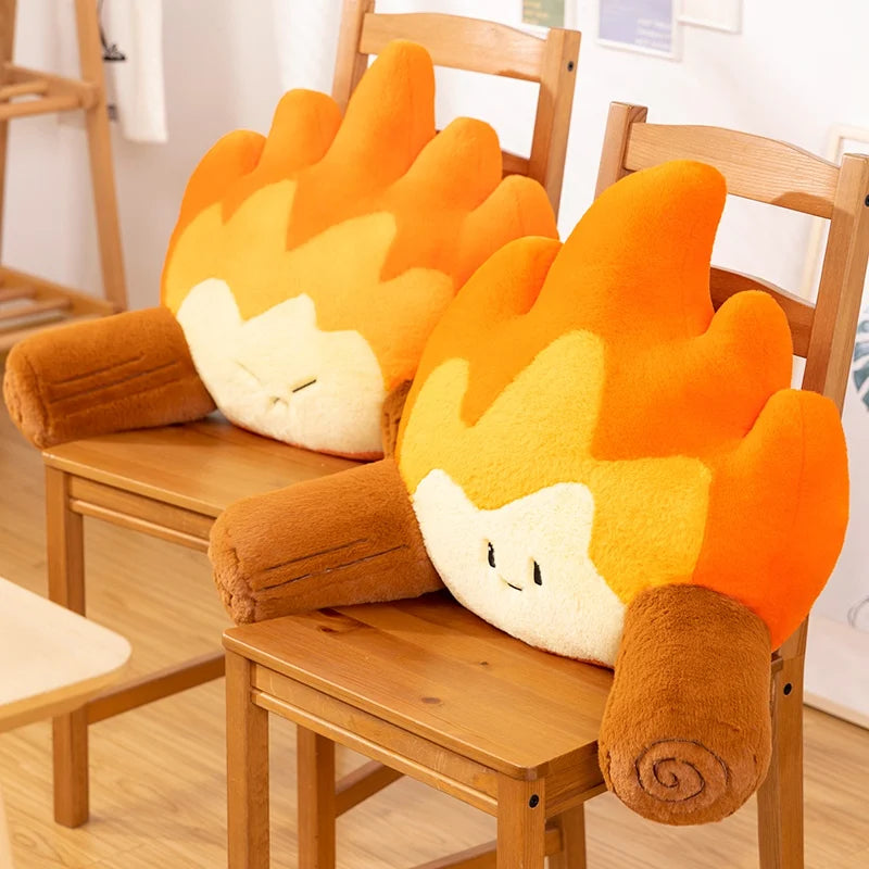 Plush Fire Backrest – Soft Plush Cartoon Flame with Log Arms