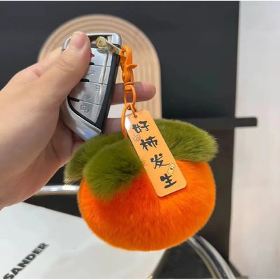 Mini Persimmon Rabbit Fur Keychain – Plush Soft Doll Key Ring