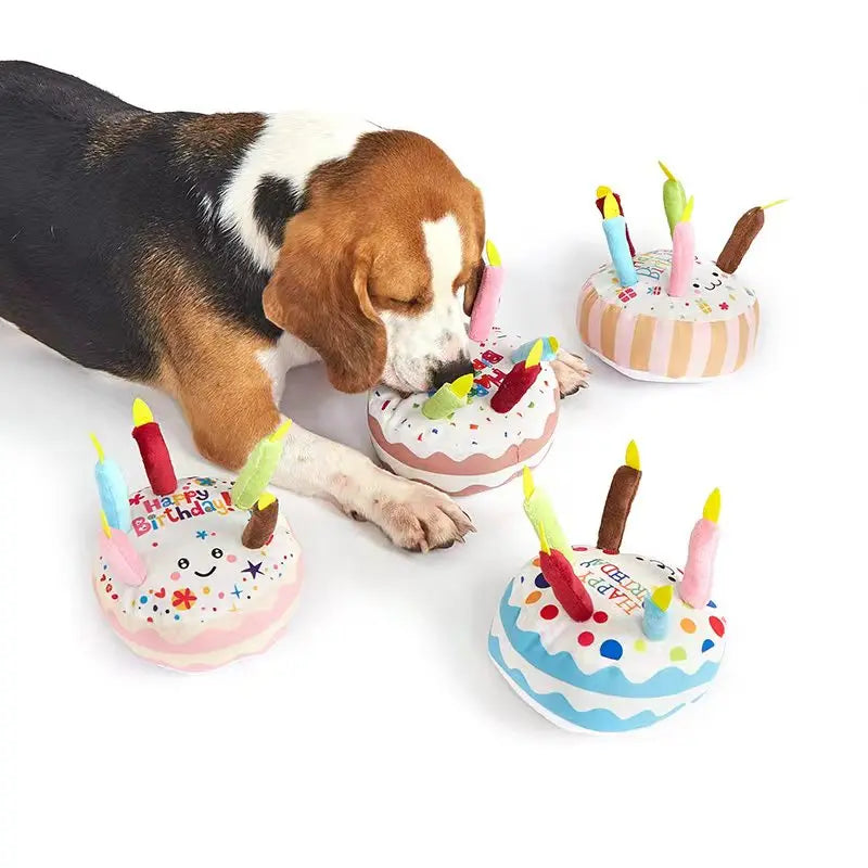 Birthday Cake Dog Squeaky Toy – Plush Molar Chew Toy for Pets