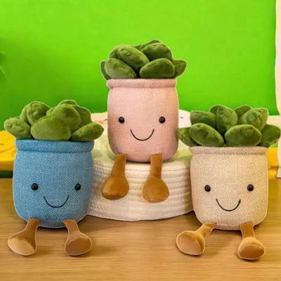 Plüschige Topfpflanzen Cartoon Sukkulenten, 3 Farben, 10" | 25 cm