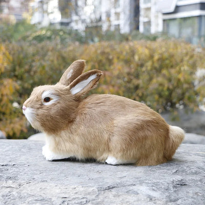Lifelike Faux Fur Rabbit Toy – Realistic Stuffed Rabbit Figurine