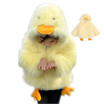Duck-Themed Plush Hood Kids Jacket – Warm Cartoon Coat for Children
