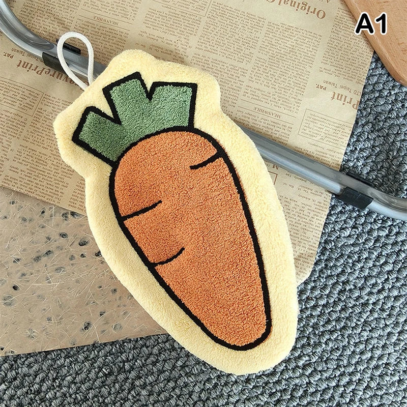 Veggie Hand Towel – Coral Fleece Carrot & Tomato Design