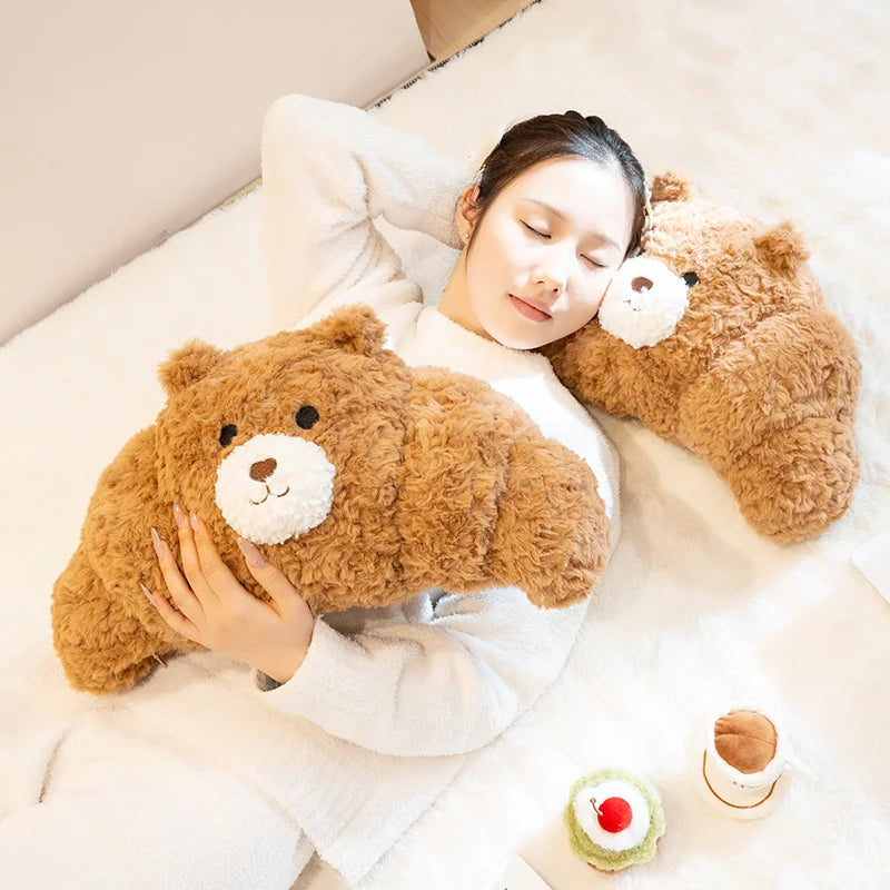 Fuzzy Bear Croissant Plushie Set – Cozy Stuffed Animal with a Sweet Surprise