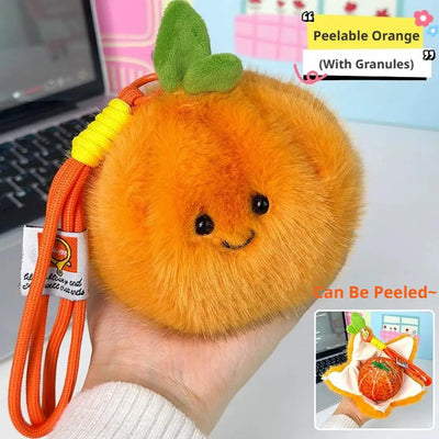 Kawaii Peelable Orange & Citrus Plush Keychain | Cute Simulation Fruit Pendant