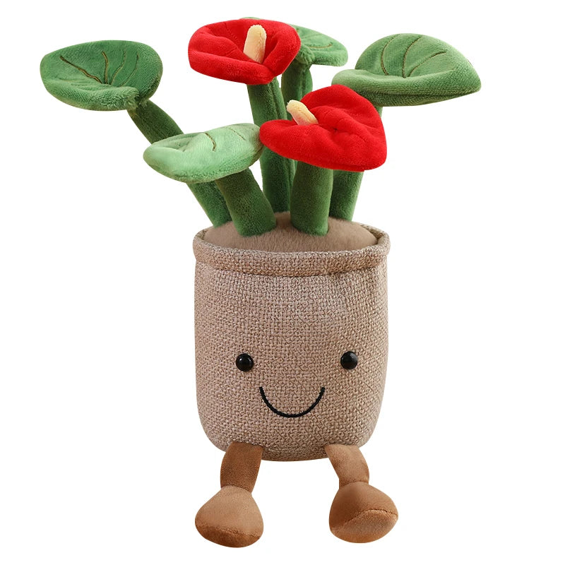 Smiling Anthurium Plush | Potted Flower Doll & Keychain Pendant