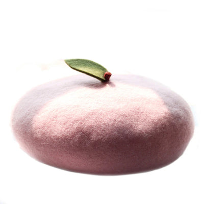 Fruit-Themed Plush Painter Beret – Cute Handmade Wool Felt Hat