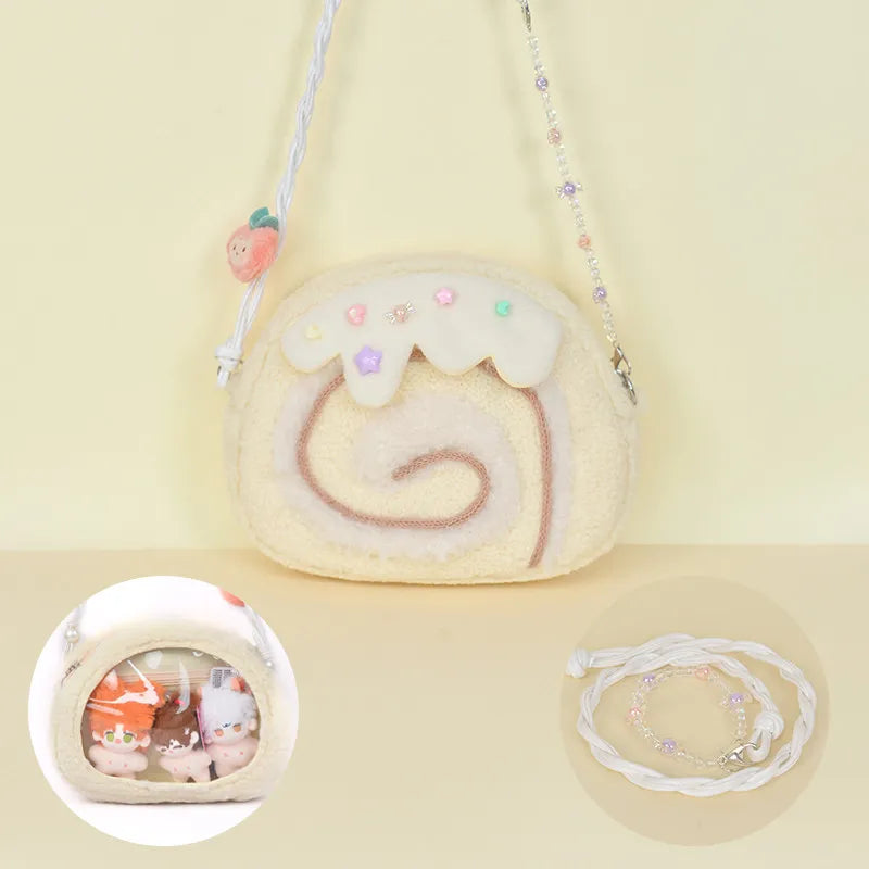 Borsa a spalla Plushie a forma di rotolo di torta, 11"x9" | Dimensioni: 28x23 cm
