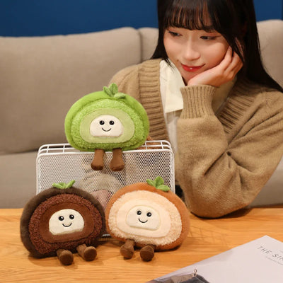 Kawaii Swiss Roll Plush Pillow | Stuffed Dessert Log Cake Toy, 4x6\" | 10x15 cm