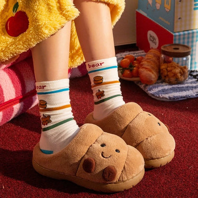 Croissant Bread Plush Slippers – Cozy Unisex House Shoes