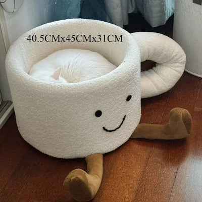 Coffee Cup-Shaped Cat Bed – Cozy Plush Cat House & Nest