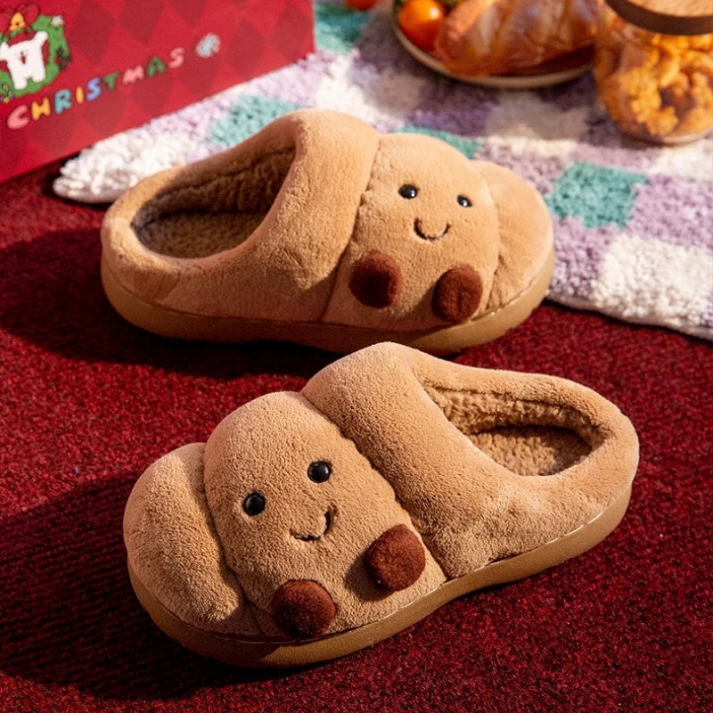 Croissant Bread Plush Slippers – Cozy Unisex House Shoes