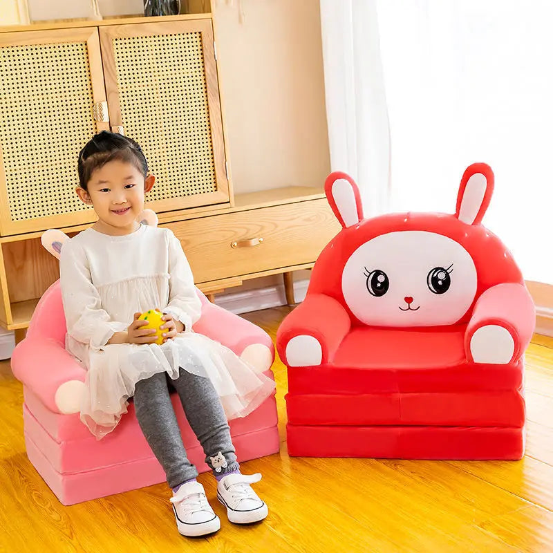 Red Rabbit Plushie Chair with Fold-Out Nap Mat