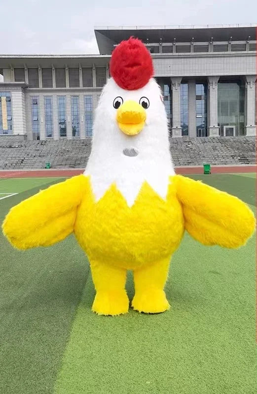 Disfraz de Gallo Inflable – Traje de Mascota de Felpa en Dos Colores