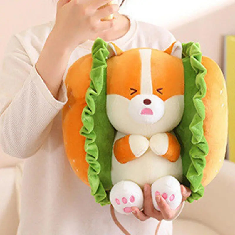 Kawaii Corgi/Lapin en peluche Hamburger, 10-16" | 25-40 cm