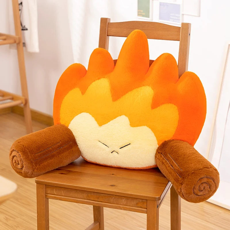 Plush Fire Backrest – Soft Plush Cartoon Flame with Log Arms