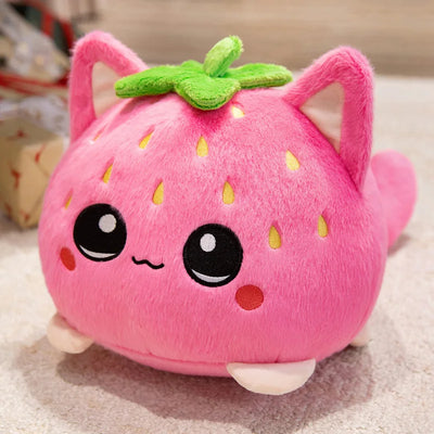 Strawberry Cat Plushie – Kawaii Kitty in a Strawberry Costume, 4-8" | 10-20 cm