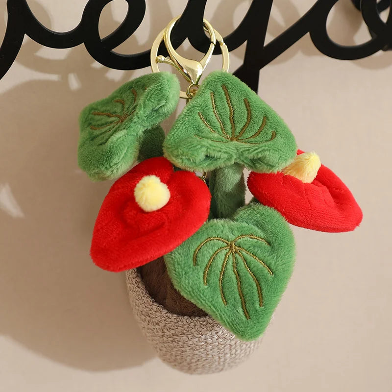 Smiling Anthurium Plush | Potted Flower Doll & Keychain Pendant