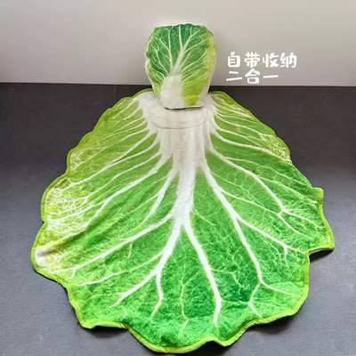 Food Print Plush Blanket - Cozy Watermelon, Omelette & Cabbage Throw, 1-2 m