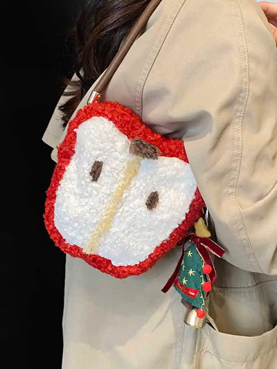 Red Apple Plush Shoulder Crossbody Bag – Furry Winter Clutch