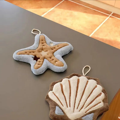 Ocean Theme Hand Towels – Shell & Starfish Plush Design