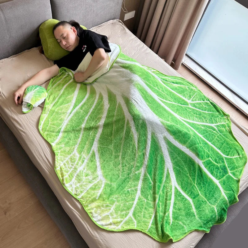 Food Print Plush Blanket - Cozy Watermelon, Omelette & Cabbage Throw, 1-2 m