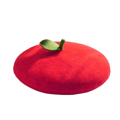 Fruit-Themed Plush Painter Beret – Cute Handmade Wool Felt Hat