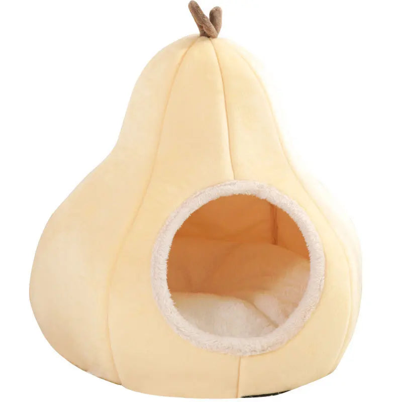 Pear-Shaped Plush Cat Bed – Cozy Semi-Enclosed Pet House