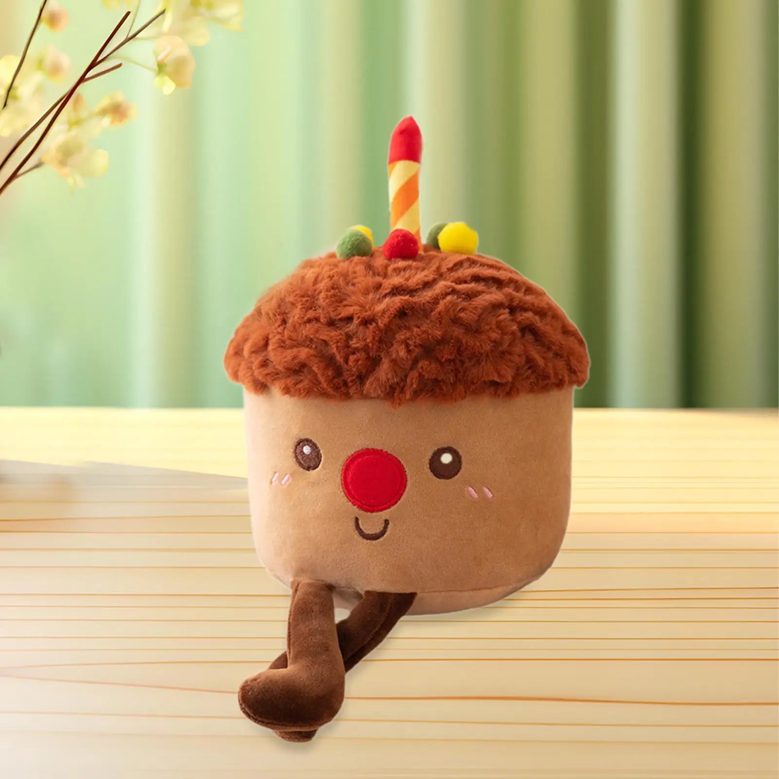 Chocolate Birthday Cupcake Plushie – Cute Plush Toy with Candle