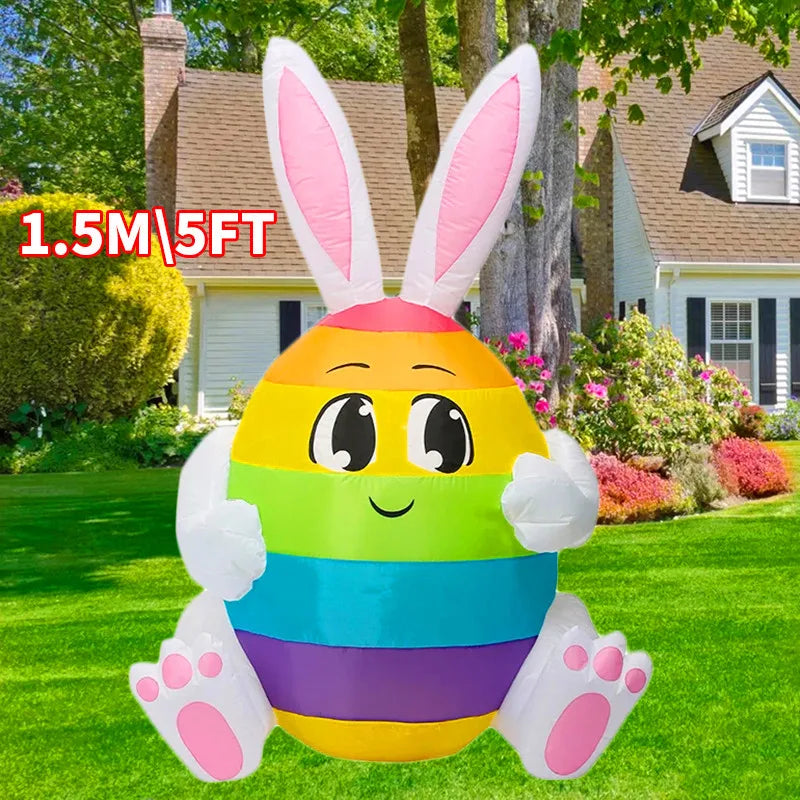 Rainbow Easter Bunny Egg Inflatable – 5FT Outdoor Lawn Decoration