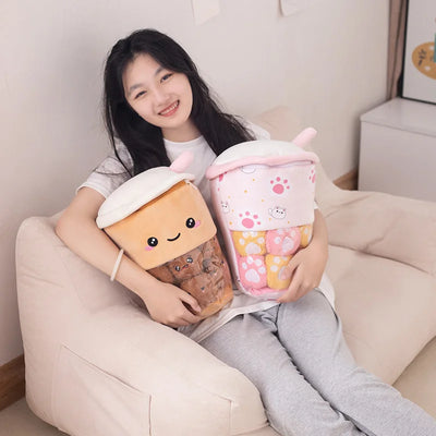 Bubble Tea Plush Toy with Small Paws – Kawaii Boba Plushie Bag, 6-10" | 15-25 cm