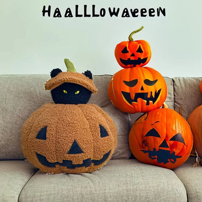 Halloween Pumpkin Plush Pillow - Soft Spooky Ghost Pumpkin, 9-13" | 24-33 cm