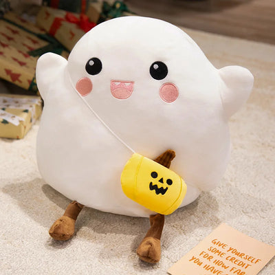 Halloween Ghost Pumpkin Plush Pillow - Soft Spooky Back Cushion, 13" | 32 cm