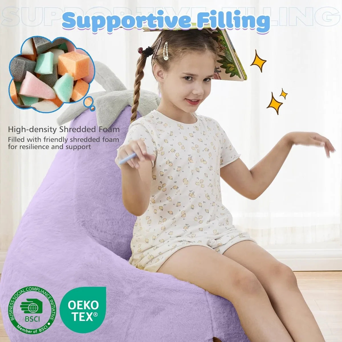 Veggie Bean Bag Chair | Kids' Plush Stuffed Sofa Seat, 31-inch