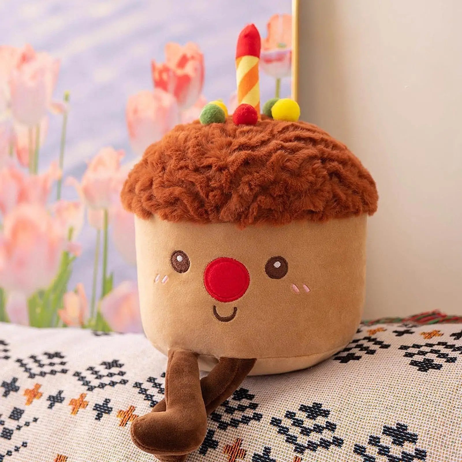 Chocolate Birthday Cupcake Plushie – Cute Plush Toy with Candle