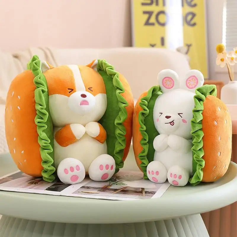 Kawaii Corgi/Lapin en peluche Hamburger, 10-16" | 25-40 cm