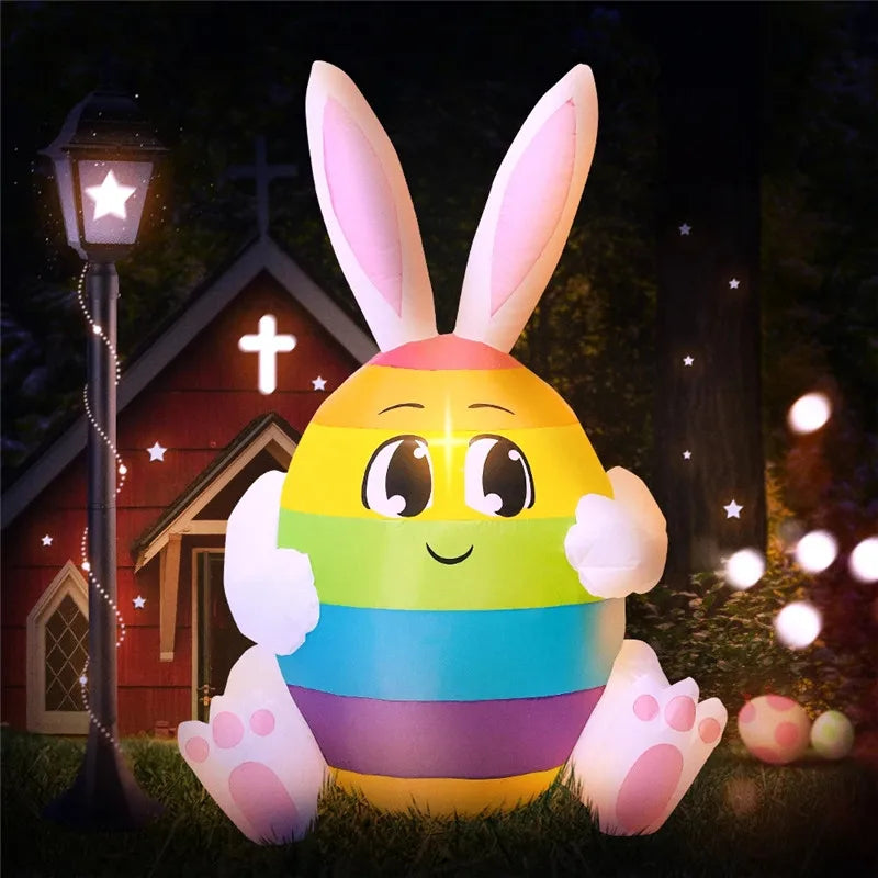 Rainbow Easter Bunny Egg Inflatable – 5FT Outdoor Lawn Decoration