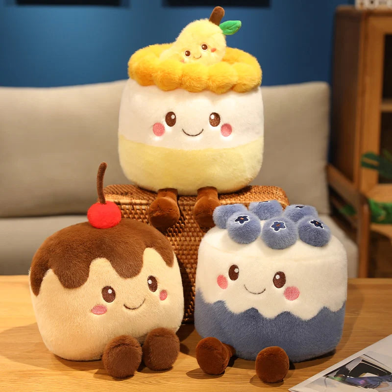 Kawaii Fruit Cake Plush Doll – Strawberry, Blueberry & Mango, 12" | 30 cm