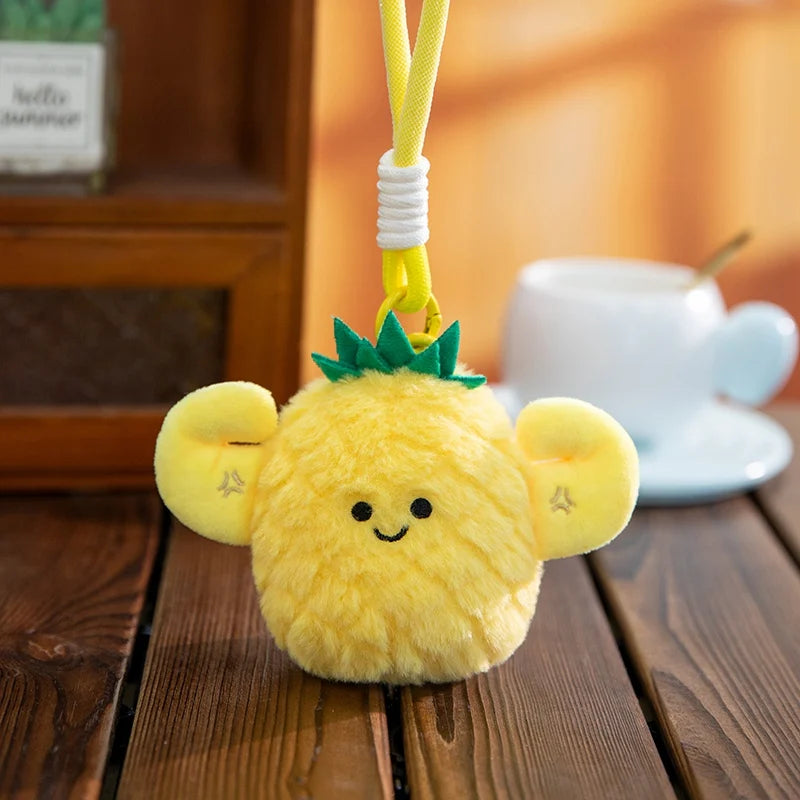 Mini Fruit Plush Keychain Set | Pear, Avocado, Pineapple, Lemon & Banana Pendants, 5\" | 12 cm