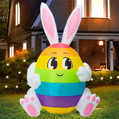 Inflable de Huevo de Conejo de Pascua Arcoíris – Decoración de Jardín Exterior de 5FT