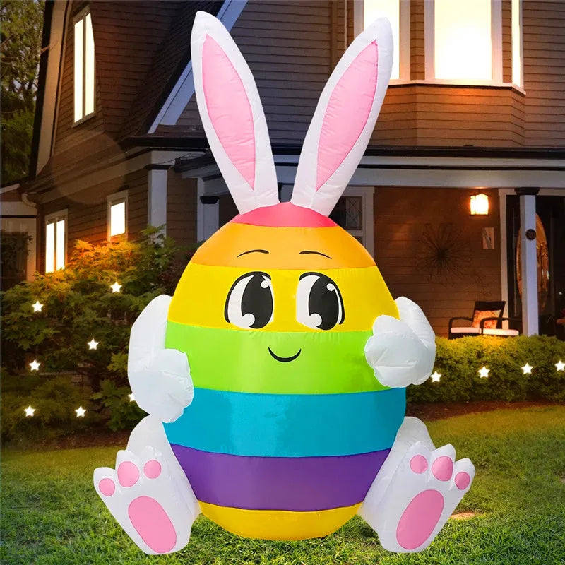 Inflable de Huevo de Conejo de Pascua Arcoíris – Decoración de Jardín Exterior de 5FT