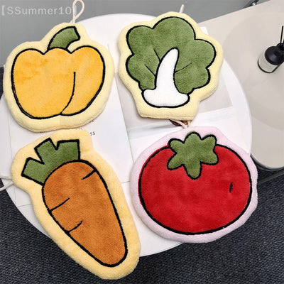 Veggie Hand Towel – Coral Fleece Carrot & Tomato Design