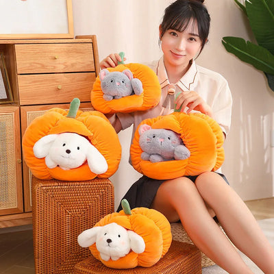 Pumpkin Plushie with Hidden Stuffed Animal