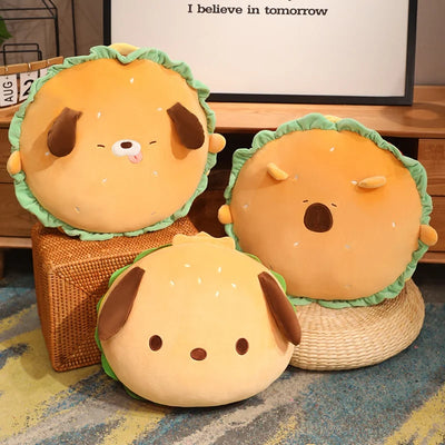 Capybara Hamburger Plush Pillow – Cute Food Stuffed Round Cushion