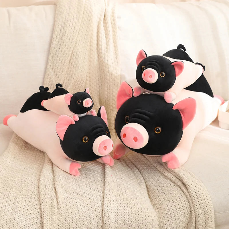 Realistic Black and Pink Pig Plushie, 8-24" | 20-60 cm