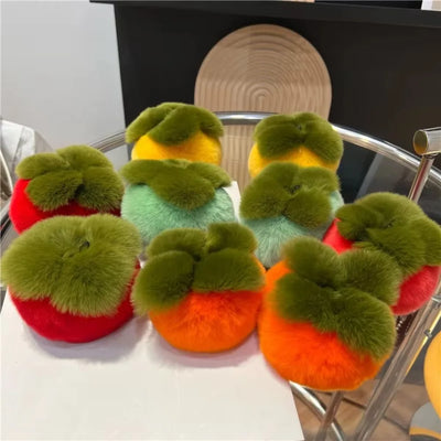 Mini Persimmon Rabbit Fur Keychain – Plush Soft Doll Key Ring