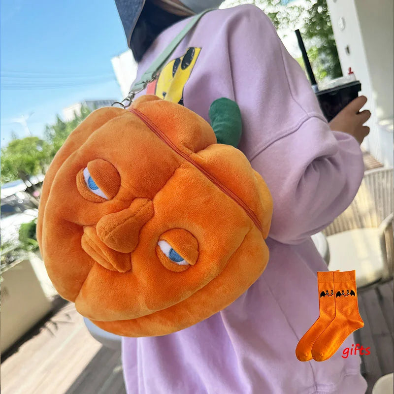 Kawaii Pumpkin Plush Backpack | Halloween Shoulder Bag