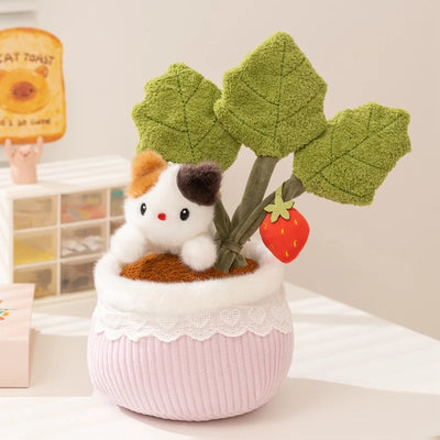 Kawaii Animal-Faced Potted Plant Plushies – Cat, Bear & Elephant, 12" | 30 cm