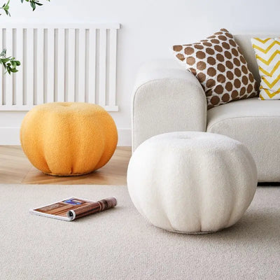 Pumpkin-Shaped Low Stool – INS Style Velvet Sofa Stool