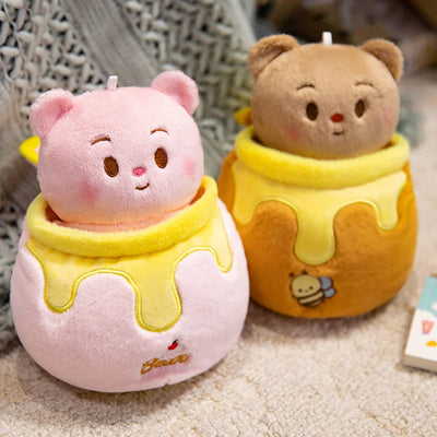 Honey Jar Bear Plush Doll | Kawaii Stuffed Bear in Honey Pot, 7\" | 18 cm